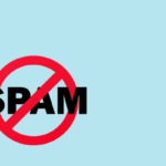 Red prohibition symbol overlaying the word "SPAM" on a light blue background, highlighting the importance of keeping WordPress secure by updating PHP.