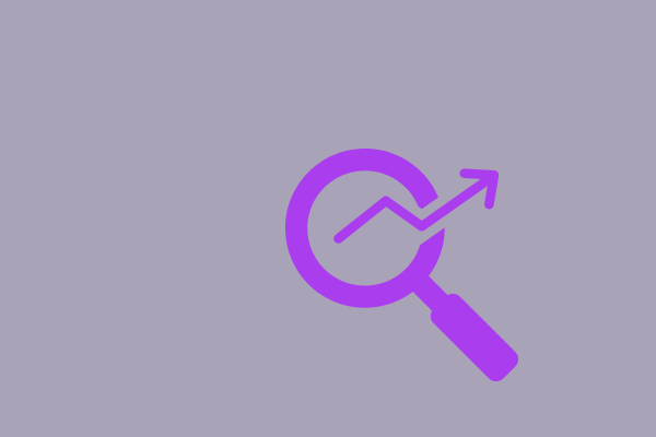 A purple magnifying glass icon surrounding an upward-pointing arrow on a lavender background, symbolizing the secure and efficient updating of your WordPress site.