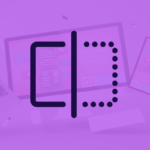 A purple background with an abstract logo in the center, resembling an open book formed by a solid line and a dotted line. Behind the logo are blurred images of various digital devices displaying graphs.