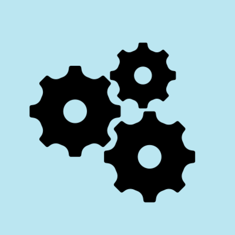 Three black gear icons interlocked on a light blue background, symbolizing a secure WordPress environment.